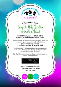 Shop To Help Shelter Animals In Need Cocktail Party & Silent Auction @ opticalSPECTRUM | Fort Lauderdale | Florida | United States