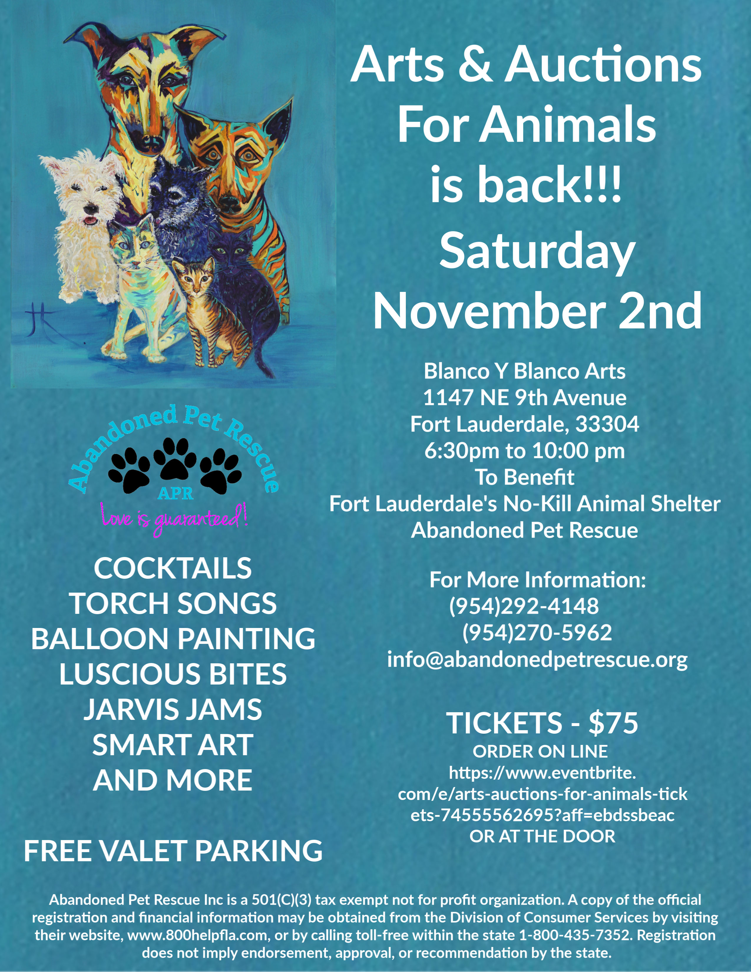 ARTS & AUCTIONS FOR ANIMALS (11/2/19) @ Blanco Y Blanco Arts | Fort Lauderdale | Florida | United States
